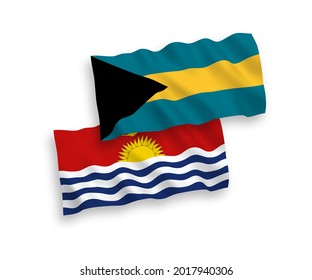 National vector fabric wave flags of Republic of Kiribati and Commonwealth of The Bahamas isolated on white background. 1 to 2 proportion.