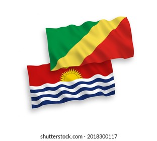 National vector fabric wave flags of Republic of Kiribati and Republic of the Congo isolated on white background. 1 to 2 proportion.