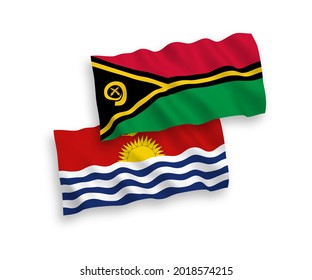 National vector fabric wave flags of Republic of Kiribati and Republic of Vanuatu isolated on white background. 1 to 2 proportion.