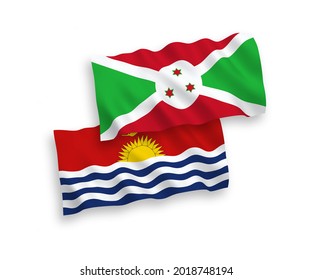 National vector fabric wave flags of Republic of Kiribati and Burundi isolated on white background. 1 to 2 proportion.