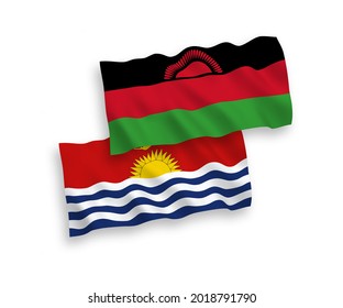Banderas de olas de tela vectorial nacional de la República de Kiribati y Malawi aisladas en fondo blanco. de 1 a 2.