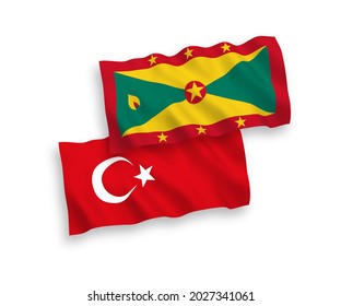 Banderas de olas de tela vectorial nacional de Turquía y Granada aisladas en fondo blanco. de 1 a 2.