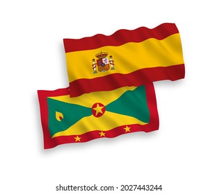 Banderas de olas de tela vectorial nacional de Granada y España aisladas en fondo blanco. de 1 a 2.