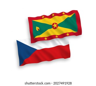National vector fabric wave flags of Czech Republic and Grenada isolated on white background. 1 to 2 proportion.
