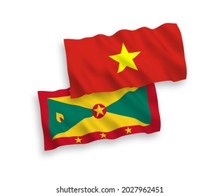 Nationale Vektor-Wellen-Flaggen von Grenada und Vietnam einzeln auf weißem Hintergrund. 1 bis 2 %.