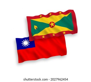 Banderas de olas de tela vectorial nacional de Granada y Taiwán aisladas en fondo blanco. de 1 a 2.