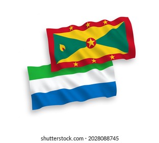Nationale Vektor-Wellen-Flaggen von Grenada und Sierra Leone einzeln auf weißem Hintergrund. 1 bis 2 %.