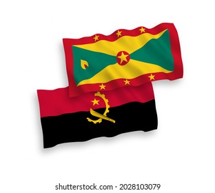 Banderas de ondulación de tela vectorial nacional de Granada y Angola aisladas en fondo blanco. de 1 a 2.