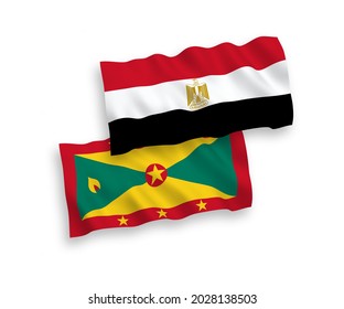 Banderas de olas de tela vectorial nacional de Granada y Egipto aisladas en fondo blanco. de 1 a 2.