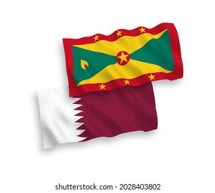 National vector fabric wave flags of Grenada and Qatar isolated on white background. 1 to 2 proportion.