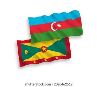 National vector fabric wave flags of Grenada and Azerbaijan isolated on white background. 1 to 2 proportion.