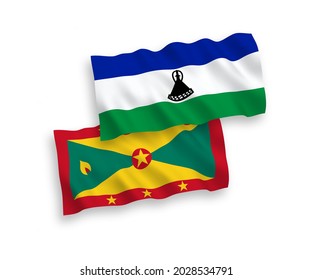 Nationale Vektor-Wellen-Flaggen von Grenada und Lesotho einzeln auf weißem Hintergrund. 1 bis 2 %.