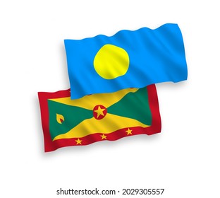 Banderas de olas de tela vectorial nacional de Granada y Palau aisladas en fondo blanco. de 1 a 2.