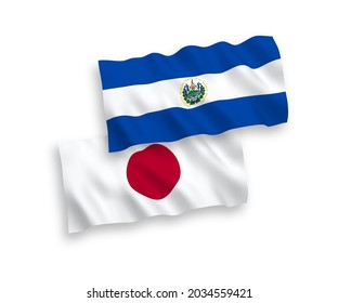 Nationale Vektor-Wellen-Flaggen von Japan und der Republik El Salvador einzeln auf weißem Hintergrund. 1 bis 2 %.