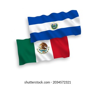 Banderas de olas de tela vectorial nacional de México y la República de El Salvador aisladas en fondo blanco. de 1 a 2.