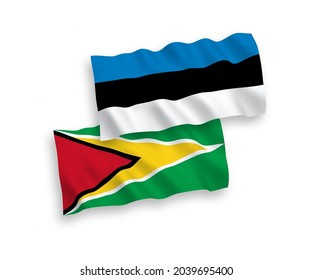 Nationale Vektor-Wellen-Flaggen Estlands und der Genossenschaftsrepublik Guyana einzeln auf weißem Hintergrund. 1 bis 2 %.
