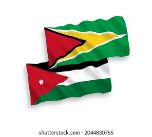 Banderas de ondulación de tela vectorial nacional de la República Cooperativa de Guyana y el Reino Hachemita de Jordania aisladas sobre fondo blanco. de 1 a 2.