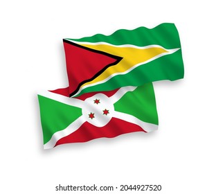 Banderas de ondulación de tela vectorial nacional de la República Cooperativa de Guyana y Burundi aisladas sobre fondo blanco. de 1 a 2.