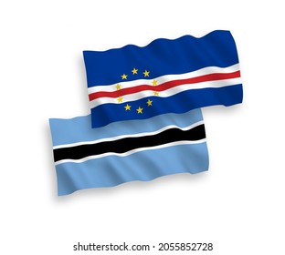 National vector fabric wave flags of Republic of Cabo Verde and Botswana isolated on white background. 1 to 2 proportion.