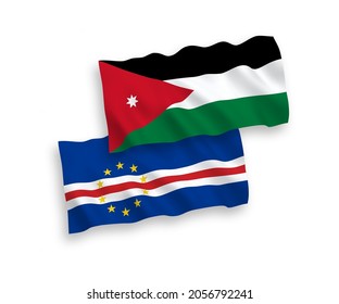 National vector fabric wave flags of Republic of Cabo Verde and Hashemite Kingdom of Jordan isolated on white background. 1 to 2 proportion.