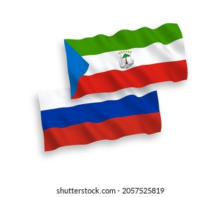 Nationale Vektor-Wellen-Flaggen der Republik Äquatorialguinea und Russlands einzeln auf weißem Hintergrund. 1 bis 2 %.