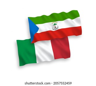 National vector fabric wave flags of Italy and Republic of Equatorial Guinea isolated on white background. 1 to 2 proportion.