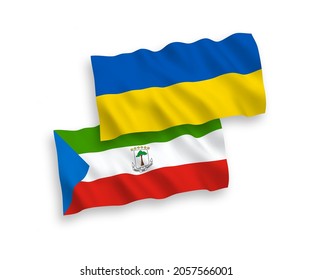 National vector fabric wave flags of Republic of Equatorial Guinea and Ukraine isolated on white background. 1 to 2 proportion.