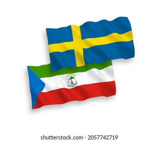 Nationale Vektor-Wellen-Flaggen von Schweden und der Republik Äquatorialguinea einzeln auf weißem Hintergrund. 1 bis 2 %.