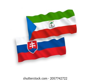 Banderas de olas de tela vectorial nacional de Eslovaquia y la República de Guinea Ecuatorial aisladas en fondo blanco. de 1 a 2.