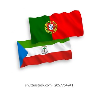 Nationale Vektor-Wellen-Flaggen von Portugal und der Republik Äquatorialguinea einzeln auf weißem Hintergrund. 1 bis 2 %.