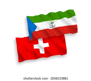 Nationale Vektor-Wellen-Flaggen der Republik Äquatorialguinea und der Schweiz einzeln auf weißem Hintergrund. 1 bis 2 %.