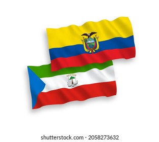 National vector fabric wave flags of Republic of Equatorial Guinea and Ecuador isolated on white background. 1 to 2 proportion.