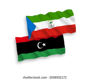 Banderas de olas de tela vectorial nacional de la República de Guinea Ecuatorial y Libia aisladas en fondo blanco. de 1 a 2.