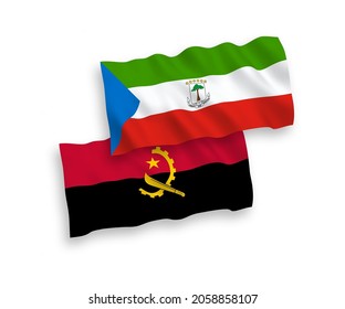 National vector fabric wave flags of Republic of Equatorial Guinea and Angola isolated on white background. 1 to 2 proportion.