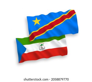 National vector fabric wave flags of Republic of Equatorial Guinea and Democratic Republic of the Congo isolated on white background. 1 to 2 proportion.