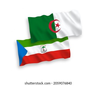 Banderas de olas de tela vectorial nacional de la República de Guinea Ecuatorial y Argelia aisladas en fondo blanco. de 1 a 2.