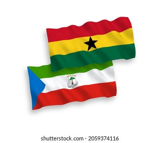 National vector fabric wave flags of Republic of Equatorial Guinea and Ghana isolated on white background. 1 to 2 proportion.