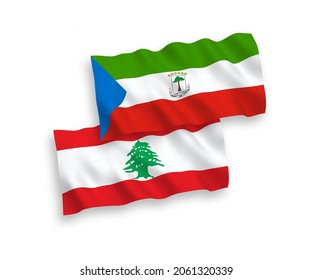 Nationale Vektor-Wellen-Flaggen der Republik Äquatorialguinea und des Libanon einzeln auf weißem Hintergrund. 1 bis 2 %.