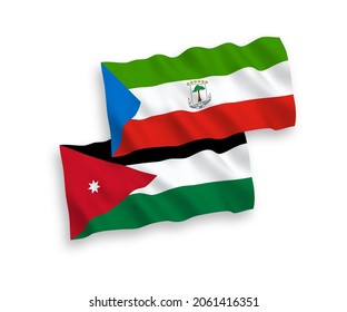 National vector fabric wave flags of Republic of Equatorial Guinea and Hashemite Kingdom of Jordan isolated on white background. 1 to 2 proportion.