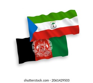 National vector fabric wave flags of Republic of Equatorial Guinea and Islamic Republic of Afghanistan isolated on white background. 1 to 2 proportion.