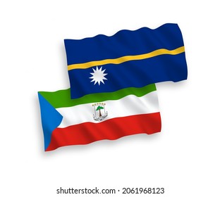 Nationale Vektor-Wellen-Flaggen der Republik Äquatorialguinea und der Republik Nauru einzeln auf weißem Hintergrund. 1 bis 2 %.