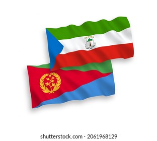 Banderas de olas de tela vectorial nacional de la República de Guinea Ecuatorial y Eritrea aisladas en fondo blanco. de 1 a 2.