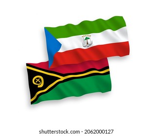 National vector fabric wave flags of Republic of Equatorial Guinea and Republic of Vanuatu isolated on white background. 1 to 2 proportion.