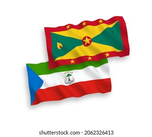 Nationale Vektor-Wellen-Flaggen der Republik Äquatorialguinea und Grenada einzeln auf weißem Hintergrund. 1 bis 2 %.