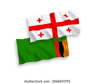 Nationale Vektor-Wellen-Flaggen der Republik Sambia und Georgien einzeln auf weißem Hintergrund. 1 bis 2 %.
