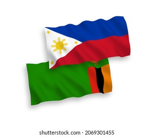 Banderas de olas de tela vectorial nacional de la República de Zambia y Filipinas aisladas sobre fondo blanco. de 1 a 2.