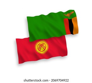 Banderas de olas de tela vectorial nacional de la República de Zambia y Kirguistán aisladas en fondo blanco. de 1 a 2.