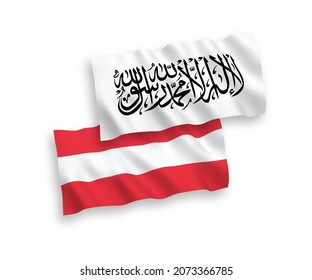 Banderas de ondulación de tela vectorial nacional de Austria y los talibanes aislados sobre fondo blanco. de 1 a 2.