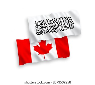 National vector fabric wave flags of Canada and Taliban isolated on white background. 1 to 2 proportion.
