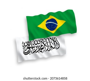 Nationale Vektor-Wellen-Flaggen von Brasilien und den Taliban einzeln auf weißem Hintergrund. 1 bis 2 %.